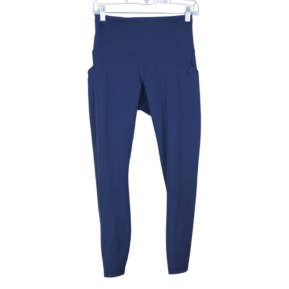 Lululemon Navy Blue Side Pockets Skinny Athletic Midi Leggings Pants Size 8